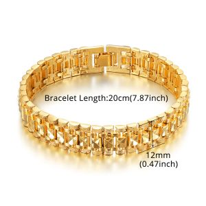 Bracelet Punk en or jaune 14k, 8/12MM, grosse chaîne à main, pour hommes et femmes, bijoux à la mode, Braslet 2024