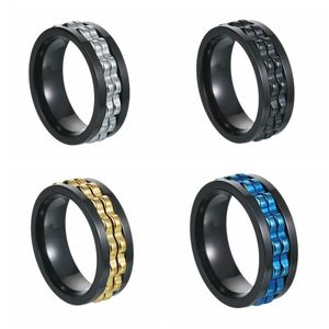 Engrenagem Punk Rotating Anxiety Fidget Ring Titanium Steel Chain Spinner Rings For Men Rock Biker Wedding Party Jewelry 8mm