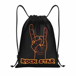 Punk Gesto Rock Star Bolsas con cordón Mujeres Hombres Deportes portátiles Gimnasio Sackpack Heavy Metal Música Entrenamiento Mochilas x3xh #