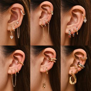 Punk Rock Helix Fake Cartilage Eart Chandin avec des boucles d'oreilles de cerceau de cercle à longue chaîne Situé pour les femmes Tiny Piercing Huggie Earge Brokelry