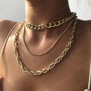 Collares de cadena de varias piezas de Color dorado y plateado estilo Punk Vintage para mujer, Gargantilla con cadenas de eslabones pesados de Hip Hop