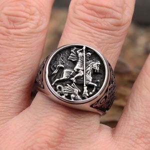 Anillo de montar de caballero Punk Vintage para hombres y niños, anillos góticos de oro blanco de 14K con nudo celta vikingo, regalo de joyería de moda