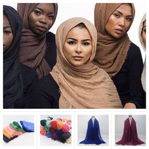 Color puro de gran tamaño de lino de algodón bufandas de la cabeza islámica envuelve suave y largo musulmán desheedado de crepé chal 56 colores 95x180cm