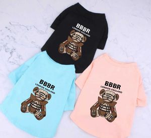 Ropa de algodón puro para mascotas, camisetas de moda para cachorros de diseñadores de caniche de peluche, ropa para perros con estampado de letras de oso, camiseta para mascotas