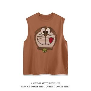 Gilet sans manches imprimé dessin animé Doraemon, en pur coton, tendance, tenue décontracté d'été pour hommes, avec un t-shirt camisole