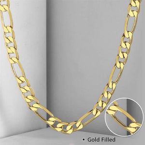 Collier chaîne en or pur, bijoux plaqué or 24 carats, collier Figaro lourd de 10mm pour hommes 22 pouces 251A