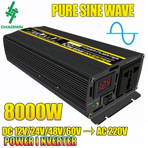 Inversor de energia de onda senoidal pura 8000 W 4000 W Display LCD Inversor solar 12 V 24 V 48 V a 220 V Transformador de tensão Conversor de carga de carro