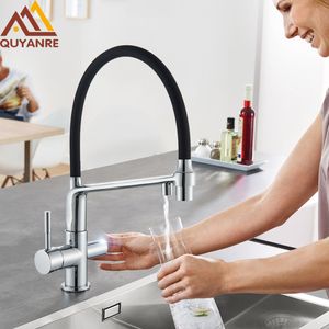 Purifier Water Kitchen Faucet Filter Kitchen Tap Pull Out 2-way Sprayer Dual Levers Filtered Kitchen Sink Faucet Filter