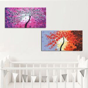 Pinturas en lienzo de paisaje de paisaje de árbol púrpura y rojo, póster e ilustraciones impresas, cuadro de pared Natural para decoración para sala de estar
