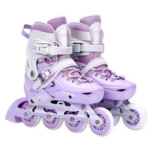 Chaussures de patin à roulettes en ligne bleu violet enfant baskets à 4 roues enfant jeunesse débutant garçons filles avec ensemble complet d'équipement de protection 240127