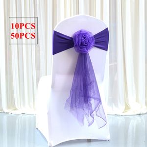 Purple Color Lycra Chair Band withtulle draps spandex sash lie