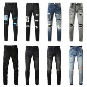 jeans morados de diseñador jeans para hombre pantalones de diseñador para hombres american high street patchwork plateado cuero rasgado estilo de pareja comercio exterior jeans negros transfronterizos