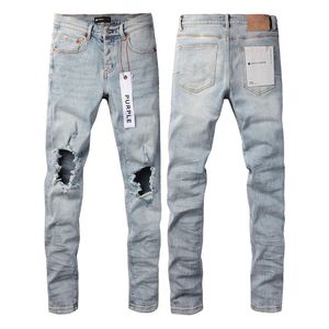 Purple Designer Pant Stacked Trousers Biker Embroidery Ripped for Trend Size Jeans Men Tears European Jean Hombre Mens Pants