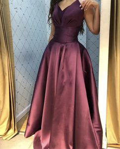 Robes de bal de soirée violettes Robe de soirée col en v ligne a robes de bal simples en Satin avec lacets dans le dos robes de fiesta de noche