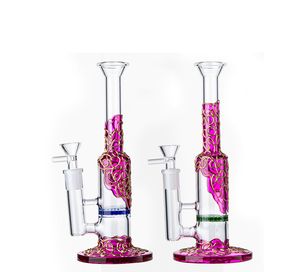 Bangs en verre violet Oil Dab Rigs Bong Honeycomb Perc Heady Glass Bongs 14mm Joint Water Pipes Hookahs vert et bleu Petit Mini Rig Avec Bol