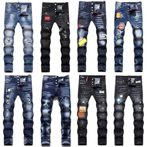 Jeans de diseñador para hombre Dsquareds Jeans Marca Moda Pantalones negros High Street Hip-hop Pierna recta Pantalones de mezclilla Rip bordado Elástico Slim Fit Jean Hombres Joggers