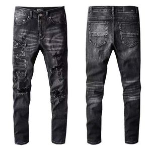 Jeans violets Designer pour hommes avec des trous déchirés Pantalon rayé Jeans de rue Ajustement serré Jeans décontractés Pantalon droit léger Bleu Gris foncé Femmes Jeans de vélo