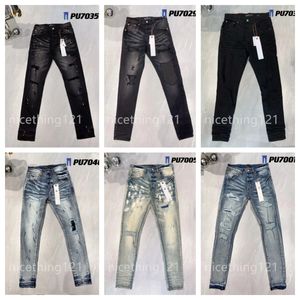 Jeans morados para mujer para hombre American High Street Paint Hole Black 9045 2024 Nueva tendencia de moda Summer Hole Nuevo estilo Bordado Autocultivo y pies pequeños Moda
