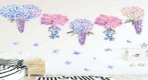 Hidrangea de lavanda púrpura Flores Pegatinas de pared para niñas Niños Bondos de fondo Tatto de pared Decoración del hogar Declaración de pared Mural5508702
