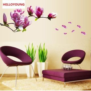 Autocollants muraux fleur de Magnolia violet, sparadrap muraux en vinyle pour chambre à coucher et salon, décoration de maison, autocollant mural en papier pour salon, 306C
