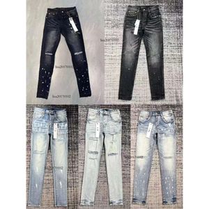 Púrpura para hombre Diseñador Hombre Pantalones bordados Parches bordados Desinger Pantalón de mezclilla Jeans ajustados Slim Ripped Jean