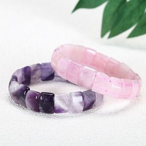 Pulsera de cuentas de piedra de cuarzo amatista púrpura/rosa, brazalete de piedra de energía natural, joyería artesanal, regalo de mujer, venta al por mayor