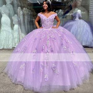 Púrpura Puffy Ball Gown Quinceanera vestidos apliques Foral Sweet 16 Vestido De 15 Anos Quinceanera