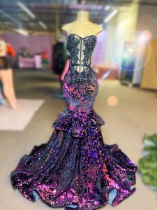 Vestidos de fiesta largos de sirena con lentejuelas moradas para niña negra, vestidos de gala formales de talla grande para fiesta de cumpleaños y noche