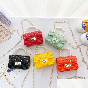 Monedero Color brillante Jelly Childrens Diamond Shoder Girls Moda Coreana Pearl Bolso Venta al por mayor Bolsas de dulces para niños Entrega de gota DH0J4