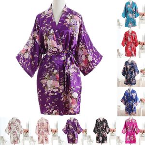 Puseky seda satén Floral cereza bata boda novia dama de honor pijama corto Kimono bata noche baño bata para mujer