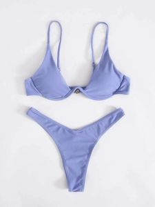 PushﾠUp Bikinis acolchados Sexy Split Traje de baño para mujer Color sólido Ajuste Tanknis Traje de baño de diseñador de alta elasticidad