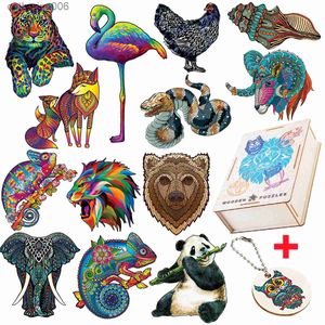 Rompecabezas Rompecabezas de madera coloridos para adultos Niños Forma irregular Elefante Oso Juguetes intelectuales Exquisito Animal DIY CraftsL231025