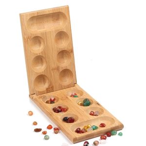 Puzzles Mancala Board Game with Colorful Stones Pebbles Folding Wooden Chess Set R9JD 230621
