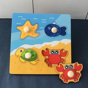 Puzzles Montessori éducation précoce Puzzle jouet bébé illumination main saisir conseil correspondant dessin animé bois clou panneau enfants carte Otn6I
