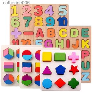 Rompecabezas Rompecabezas de madera Alfabeto Forma de número Tablero a juego Bebé Aprendizaje temprano Rompecabezas 3D Juguetes educativos preescolares para niños L231025