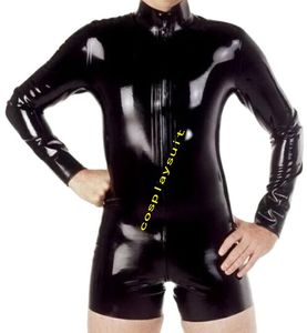 Traje de Catsuit de moda para hombre de piel sintética de PVC, medias metálicas brillantes, traje de leotardo Gummi Zentai, cremallera frontal de 3 vías al culo