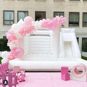 Cavalier en PVC Mariage gonflable Blanc Bounce combo Château Avec toboggan et fosse à balles Lit sautant Château gonflable Rose videur Maison moonwalk pour jouets amusants