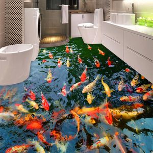 PVC autoadhesivo impermeable 3D murales de suelo Goldfish Pond Po Etiqueta de papel de pared Baño Cocina Decoración para el hogar Papel De Parede 201009