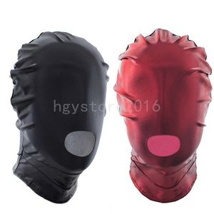 Bondage PVC Wet Look Dungeon Wheel Open Mouth Full Head Hood Mask Blindfold Roleplay # R78