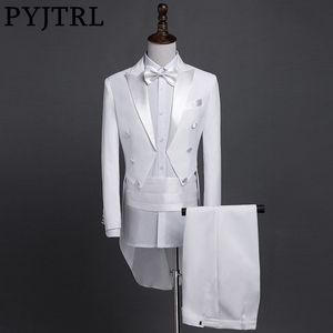 PYJTRL Plus Taille S4XL Hommes Classique Noir Blanc Brillant Revers Queue Manteau Tuxedo Mariage Marié Chanteur Quatre Pièces Costume 201106