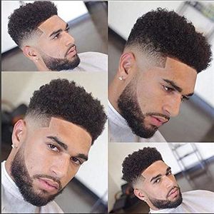 q6 base Afro Men's Hair Toupee para hombres afroamericanos Postizo 100% Cabello humano 10x8 pulgadas Peluca de reemplazo # 1 Jet Black Color309n