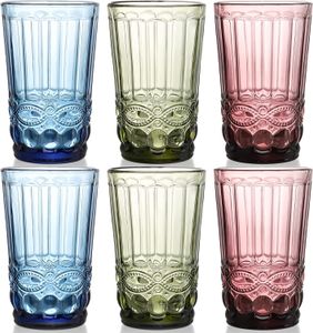 Verres d'eau colorés verres de boisson vintage verres romantiques en relief verre couleurs jus de jus de jus d'eau