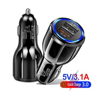 Cargador de coche QC 3.0 LED Puerto USB dual 3.1A Carga rápida 5V 9V 12V Qualcomm Adaptador de carga rápida adaptable para Samsung Iphone Teléfono inteligente universal