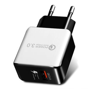 QC 3.0 Cargador de pared Qualcomm USB Carga rápida Adaptador de corriente de viaje de color dual Carga rápida EE. UU. Enchufe de la UE para iphone Samsung 200pcs / lot
