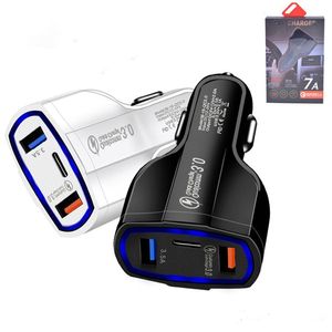 QC3.0 Chargeur de voiture double USB Chargeur 2 ports Double prise USB Adaptateur de charge universel Type C Chargeur rapide avec emballage de vente au détail