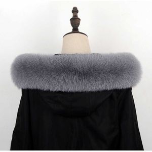 Qearlstar 2021 nuevo Cuello de piel de zorro Natural para mujer capucha gris claro bufanda de piel Real invierno cálido abrigo de alta calidad Cap Collar Z119 H0923