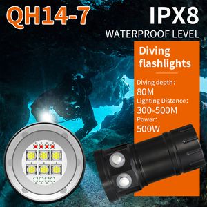 QH14-7 500W 50400LM sous-marin 80M IPX8 étanche professionnel LED torche de plongée lampe de poche photographie photo lumière vidéo