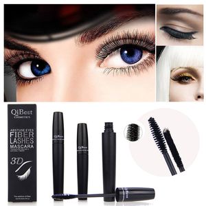 Qibest 3D Fiber Lashes Mascara Negro pestañas gel de trasplante y fibras naturales Mejor alargamiento grueso maquillaje rimel Set