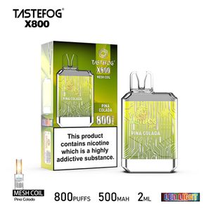 Tastefog X800 Cigarrillos Electronicos Vape jetable 800 bouffées Prix en vrac Usine de gros OEM avec lampes de poche LED 20 saveurs TPD RoHs CE approuvé