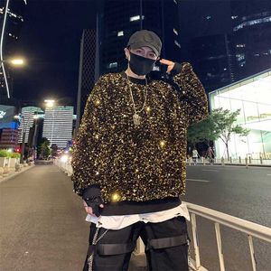 QNPQYX Nouveaux Couleurs Scintillantes Paillettes Sweats à Capuche pour Hommes Pulls réfléchissants Hip-Hop Chanteur scène Streetwear Hauts de fête de Noël